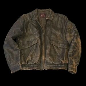 Vtg 80's Grais International Leather Brown Distressed Bomber Jacket! Size 42